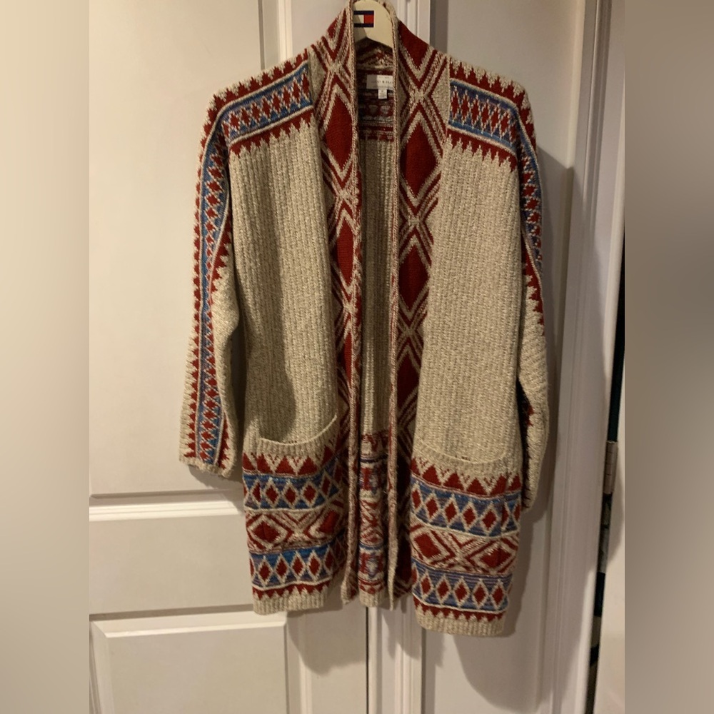Lucky Brand Red and Cream Knit Nordic style Cardigan M - Picture 2 of 7